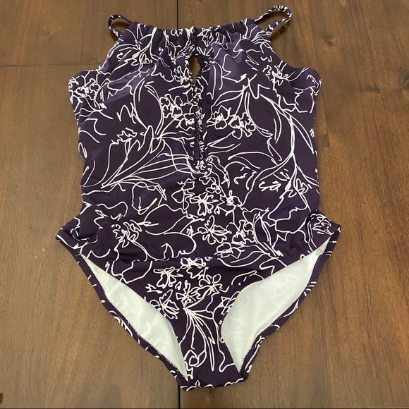 Women's High Neck Keyhole 1Piece Swimsuit XL - Picture 2 of 10